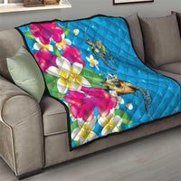 Hawaiian Tropical Flower and Honu Under Blue Water Quilt LT03 - Polynesian Pride