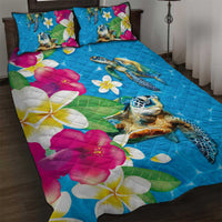 Hawaiian Tropical Flower and Honu Under Blue Water Quilt Bed Set LT03 Blue - Polynesian Pride