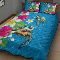 Hawaiian Tropical Flower and Honu Under Blue Water Quilt Bed Set LT03 - Polynesian Pride
