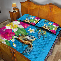 Hawaiian Tropical Flower and Honu Under Blue Water Quilt Bed Set LT03 - Polynesian Pride