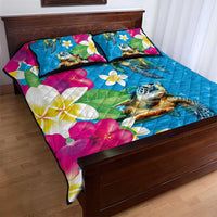 Hawaiian Tropical Flower and Honu Under Blue Water Quilt Bed Set LT03 - Polynesian Pride