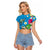 Hawaiian Tropical Flower and Honu Under Blue Water Raglan Cropped T Shirt