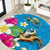 Hawaiian Tropical Flower and Honu Under Blue Water Round Carpet