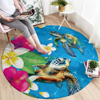 Hawaiian Tropical Flower and Honu Under Blue Water Round Carpet LT03 - Polynesian Pride