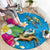 Hawaiian Tropical Flower and Honu Under Blue Water Round Carpet