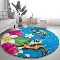 Hawaiian Tropical Flower and Honu Under Blue Water Round Carpet LT03 - Polynesian Pride