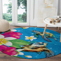 Hawaiian Tropical Flower and Honu Under Blue Water Round Carpet LT03 - Polynesian Pride