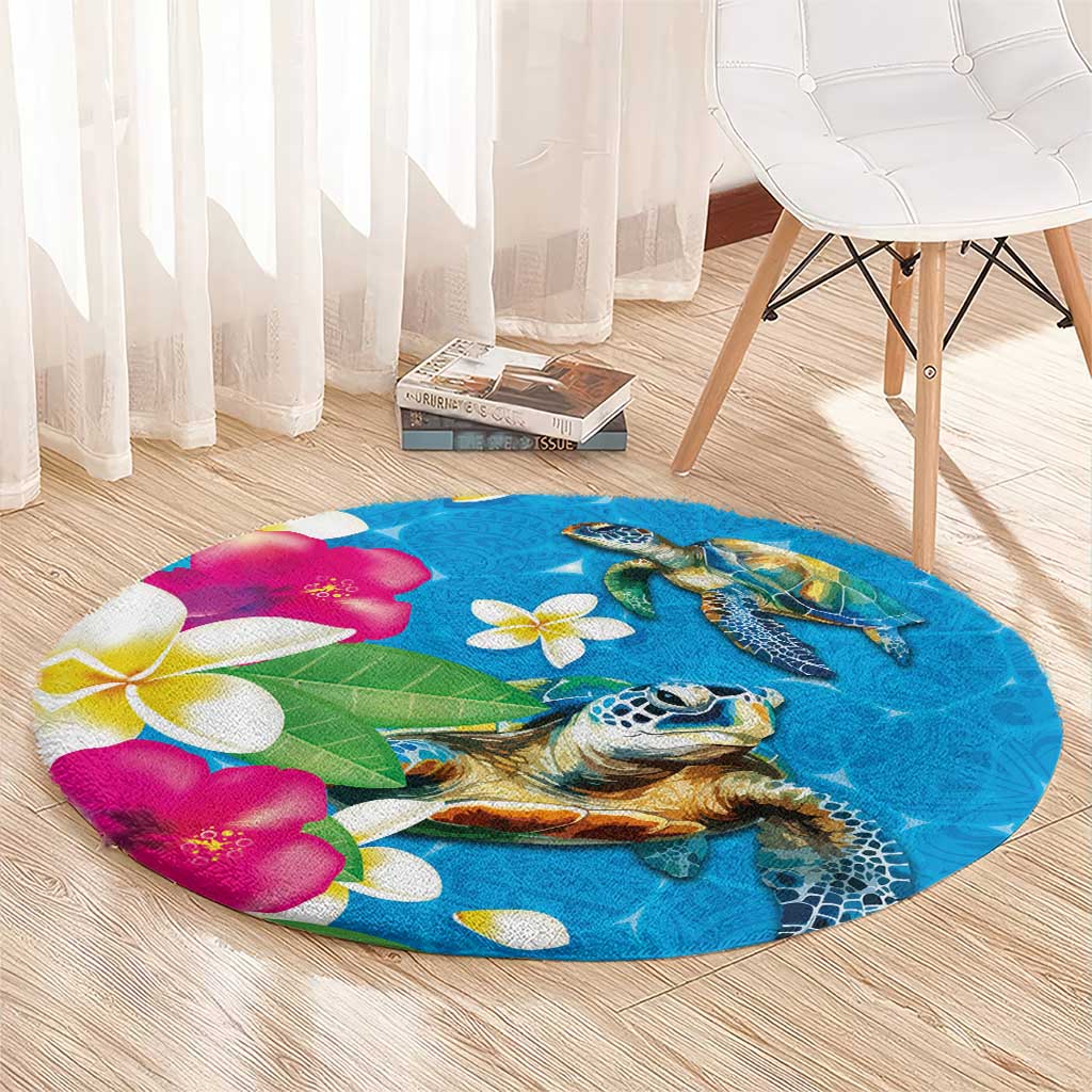 Hawaiian Tropical Flower and Honu Under Blue Water Round Carpet LT03 - Polynesian Pride