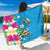 Hawaiian Tropical Flower and Honu Under Blue Water Sarong