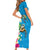 Hawaiian Tropical Flower and Honu Under Blue Water Short Sleeve Bodycon Dress