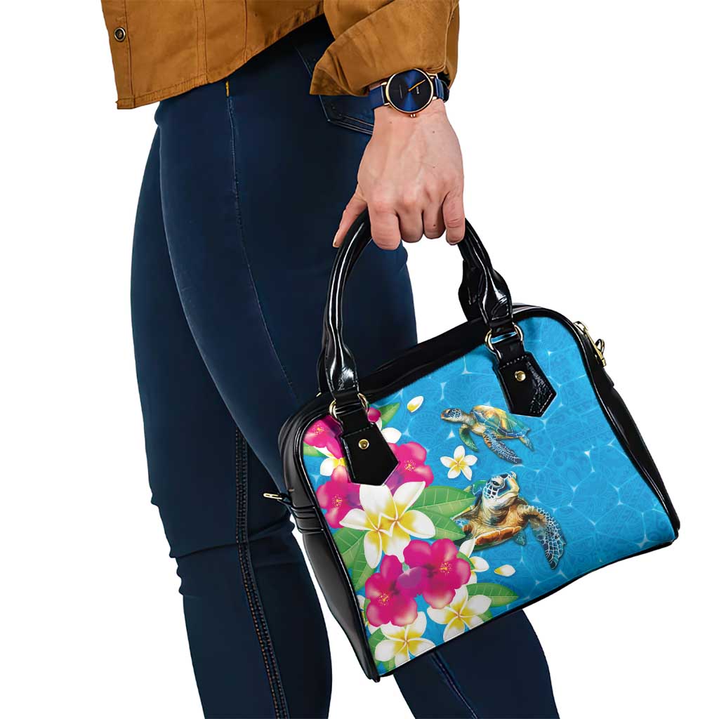 Hawaiian Tropical Flower and Honu Under Blue Water Shoulder Handbag LT03 - Polynesian Pride
