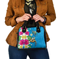 Hawaiian Tropical Flower and Honu Under Blue Water Shoulder Handbag LT03 - Polynesian Pride