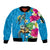 Hawaiian Tropical Flower and Honu Under Blue Water Sleeve Zip Bomber Jacket