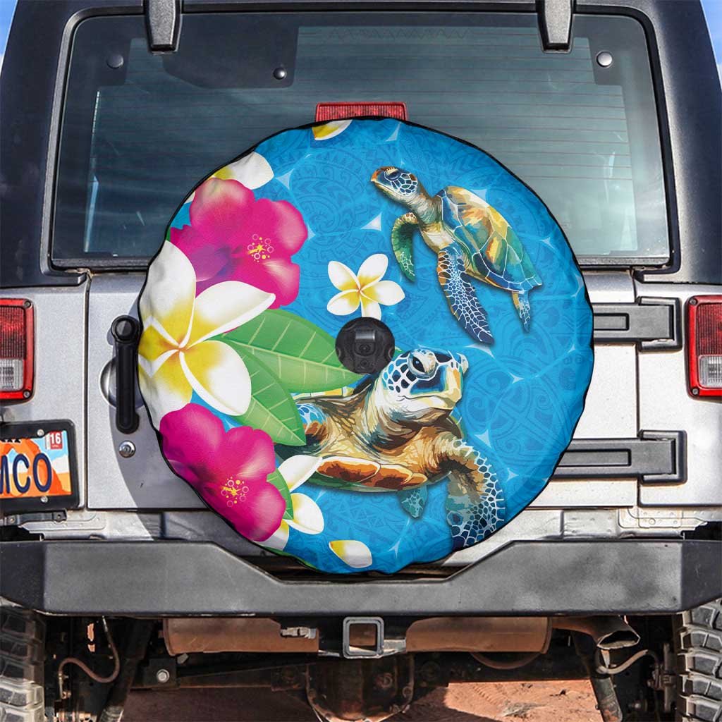 Hawaiian Tropical Flower and Honu Under Blue Water Spare Tire Cover LT03 Blue - Polynesian Pride