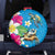 Hawaiian Tropical Flower and Honu Under Blue Water Spare Tire Cover