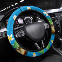 Hawaiian Tropical Flower and Honu Under Blue Water Steering Wheel Cover LT03 Universal Fit Blue - Polynesian Pride