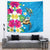 Hawaiian Tropical Flower and Honu Under Blue Water Tapestry