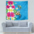 Hawaiian Tropical Flower and Honu Under Blue Water Tapestry