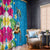 Hawaiian Tropical Flower and Honu Under Blue Water Window Curtain