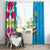 Hawaiian Tropical Flower and Honu Under Blue Water Window Curtain