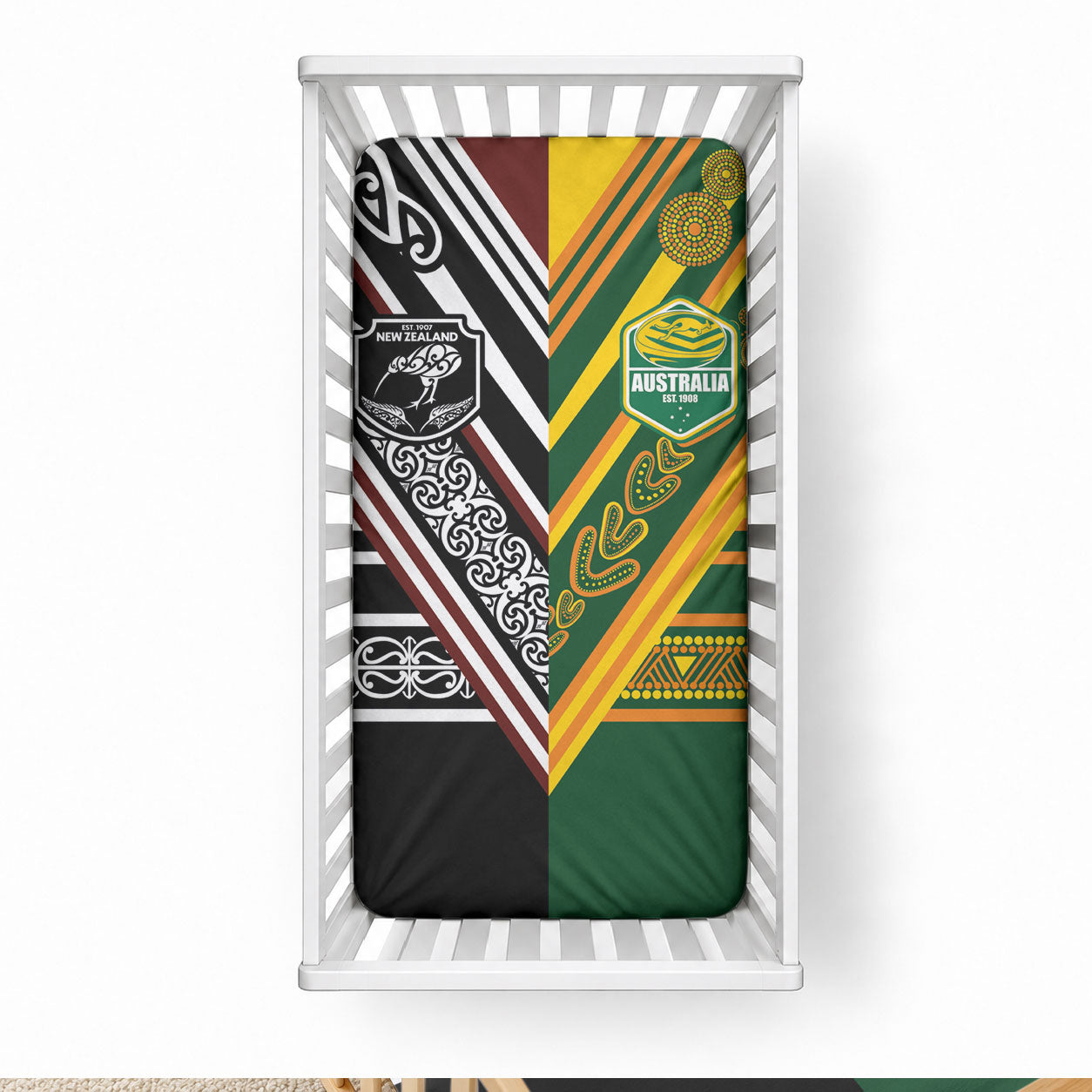Rugby New Zealand and Australia Baby Bed Cover Burgundy Koru Geometric with Aboriginal Chevron Sport Style LT03 28 × 52 in Multicolor - Polynesian Pride