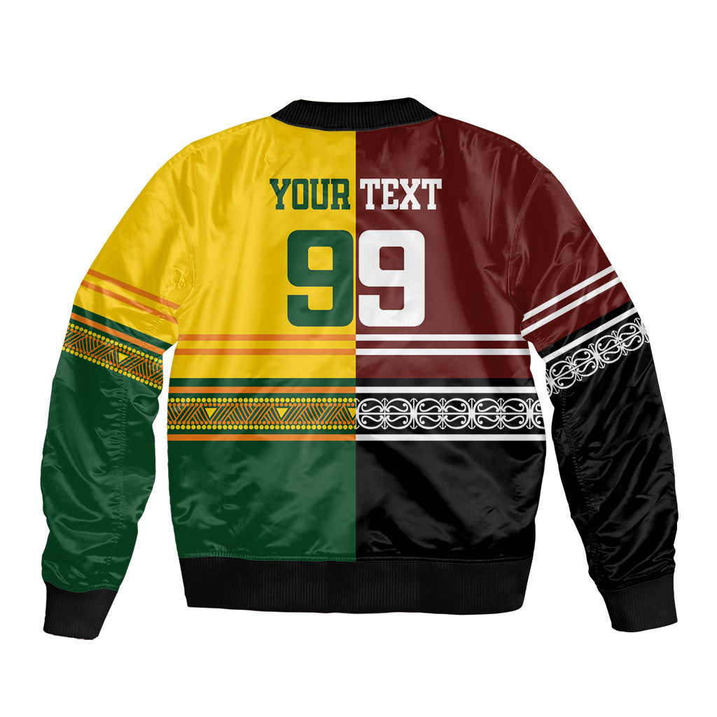 Custom Rugby New Zealand and Australia Bomber Jacket Burgundy Koru Geometric with Aboriginal Chevron Sport Style LT03 - Polynesian Pride