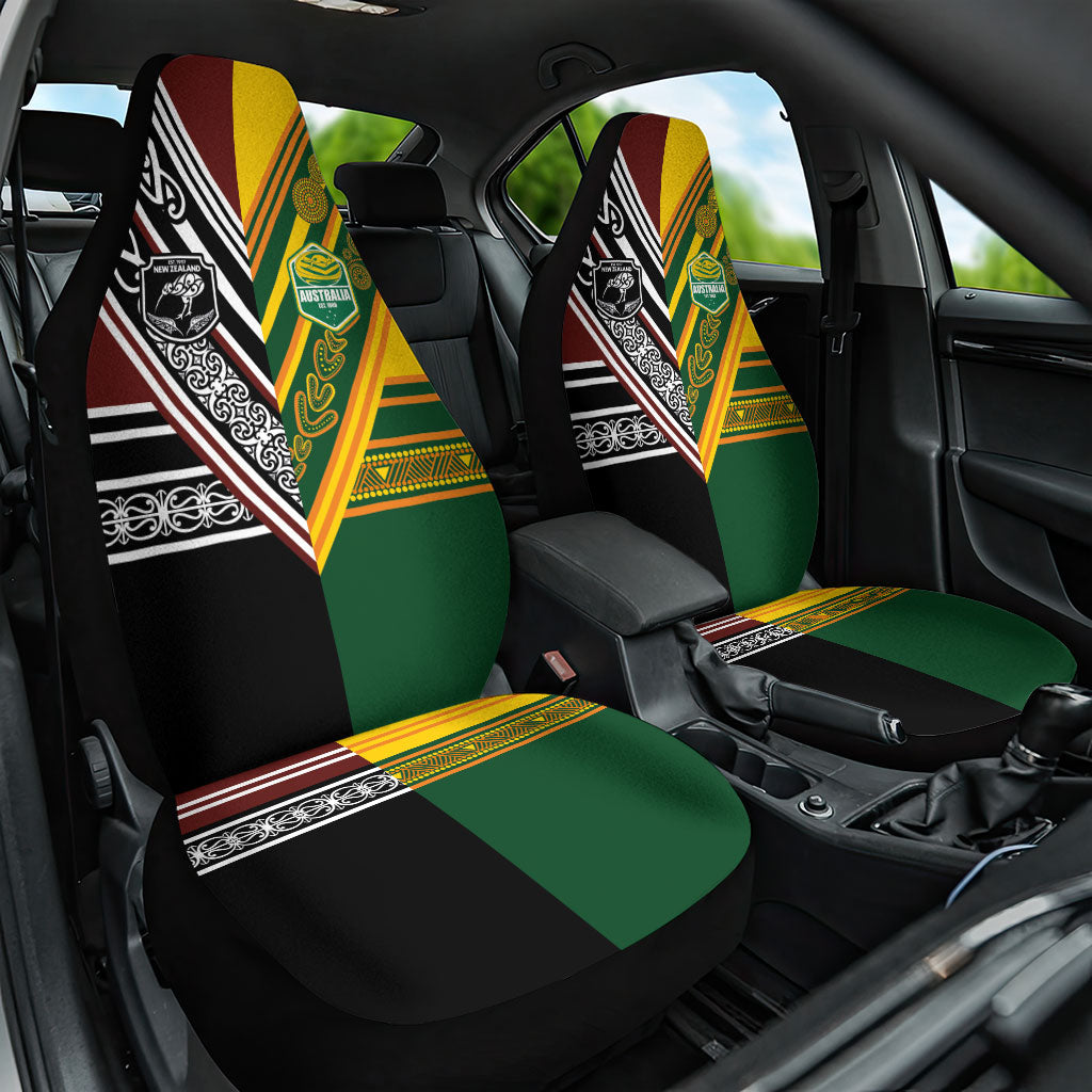 Rugby New Zealand and Australia Car Seat Cover Burgundy Koru Geometric with Aboriginal Chevron Sport Style LT03 One Size Multicolor - Polynesian Pride