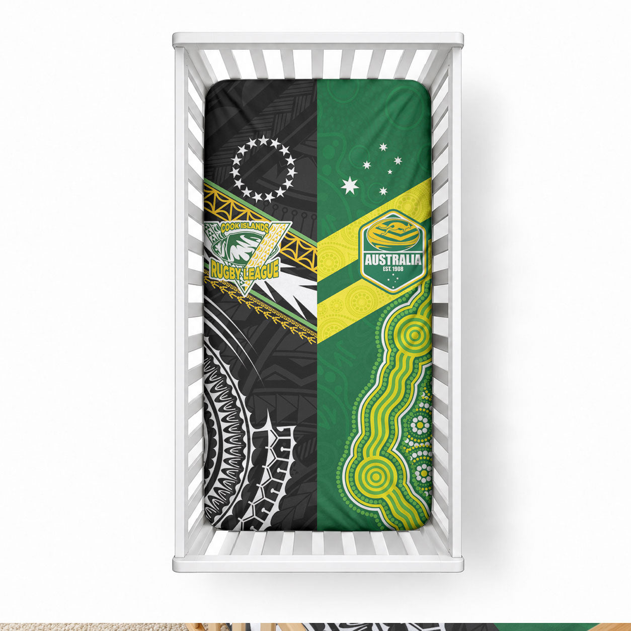 Rugby Cook Islands and Australia Baby Bed Cover Tatau Tribal with Aboriginal Chevron Sport Style LT03 28 × 52 in Multicolor - Polynesian Pride