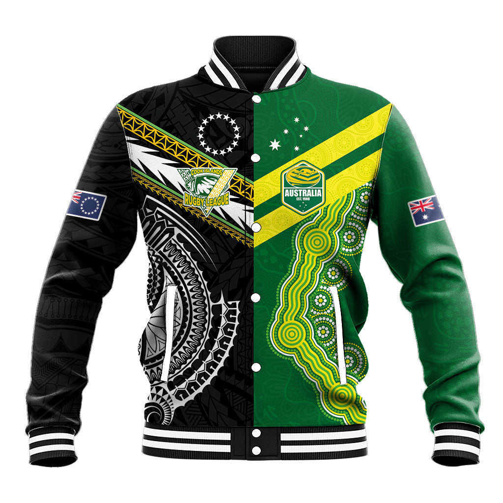 Custom Rugby Cook Islands and Australia Baseball Jacket Tatau Tribal with Aboriginal Chevron Sport Style LT03 Unisex Multicolor - Polynesian Pride