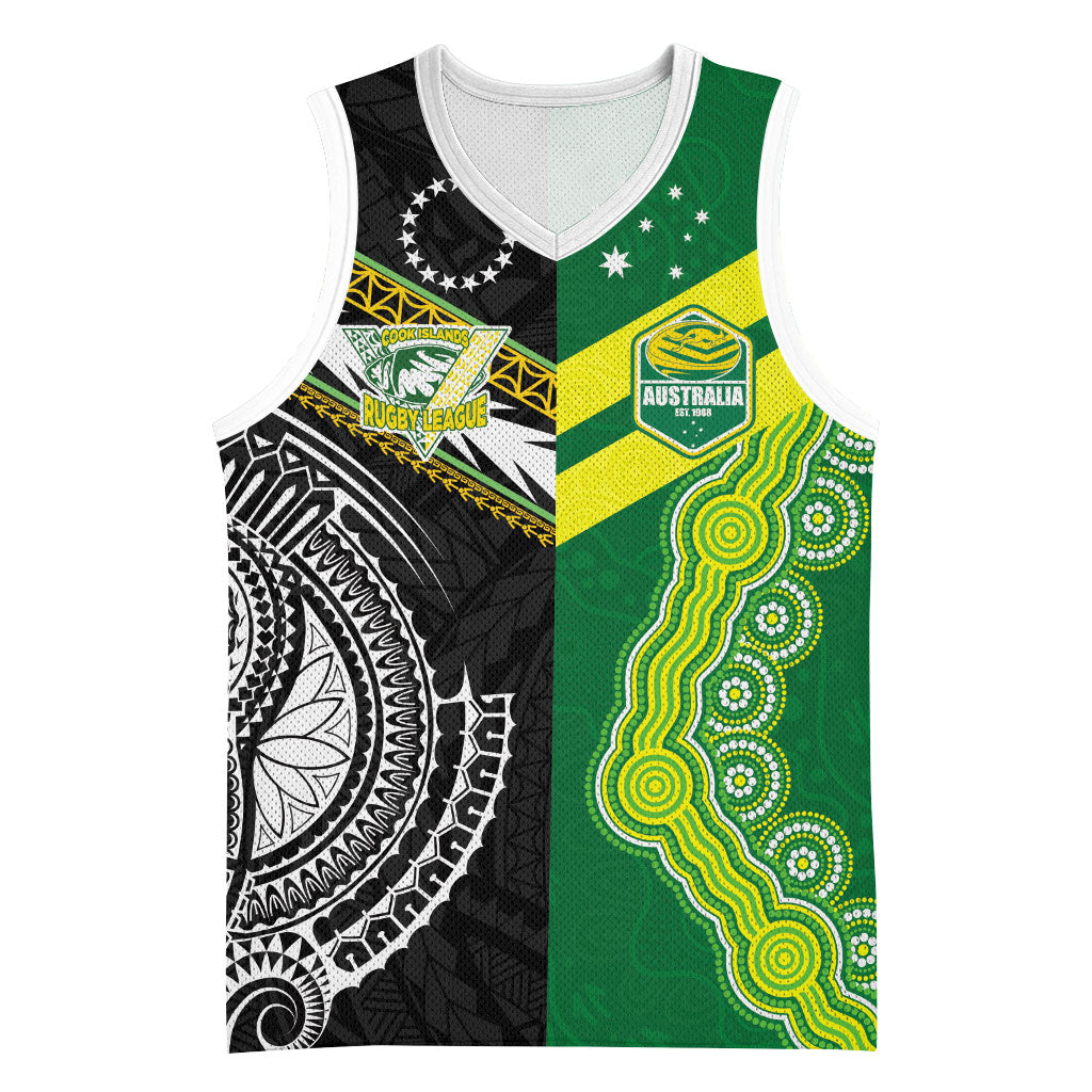 Custom Rugby Cook Islands and Australia Basketball Jersey Tatau Tribal with Aboriginal Chevron Sport Style LT03 Unisex Multicolor - Polynesian Pride