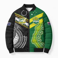 Custom Rugby Cook Islands and Australia Bomber Puffer Jacket Tatau Tribal with Aboriginal Chevron Sport Style LT03 Unisex Multicolor - Polynesian Pride