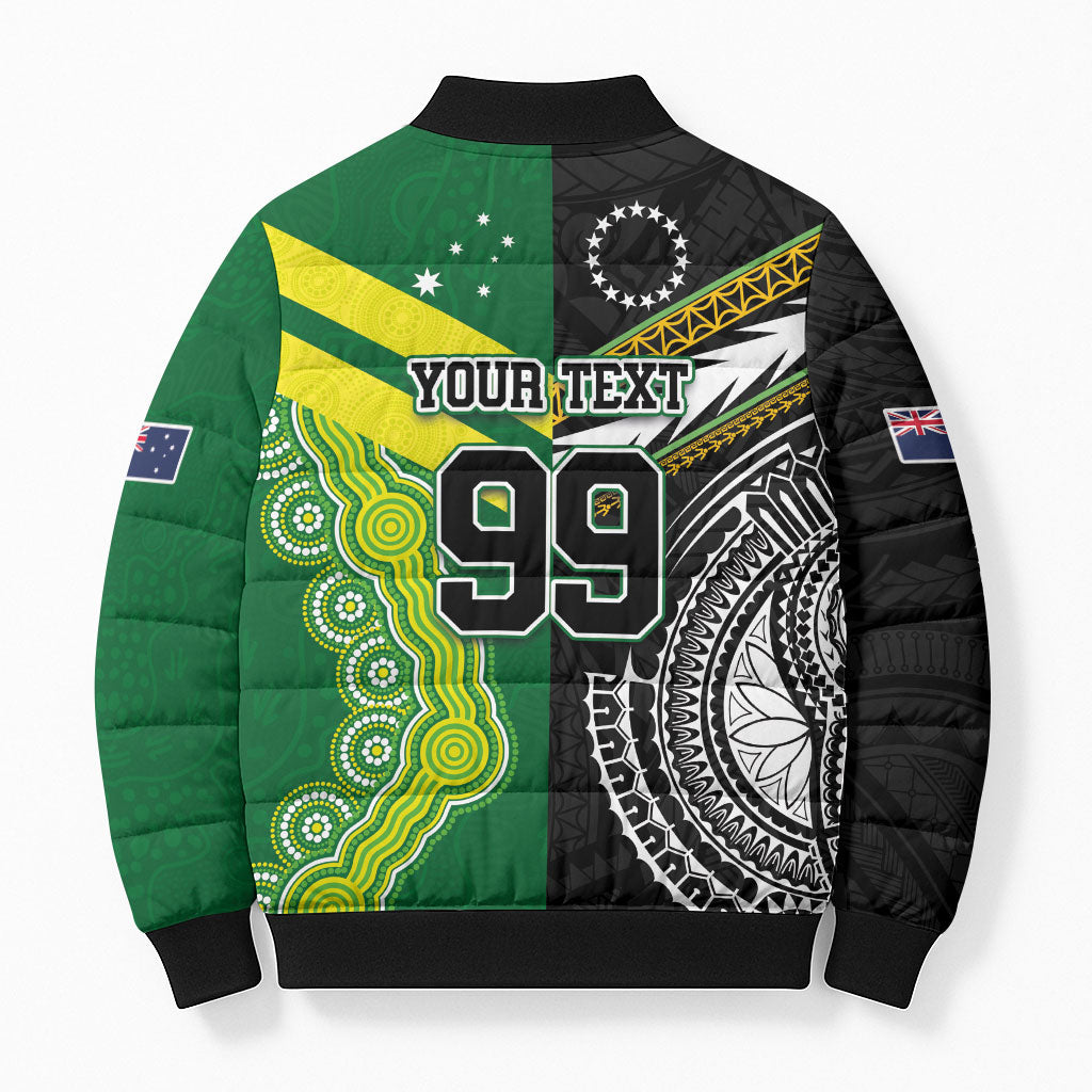 Custom Rugby Cook Islands and Australia Bomber Puffer Jacket Tatau Tribal with Aboriginal Chevron Sport Style LT03 - Polynesian Pride
