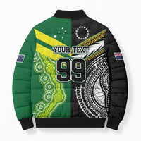 Custom Rugby Cook Islands and Australia Bomber Puffer Jacket Tatau Tribal with Aboriginal Chevron Sport Style LT03 - Polynesian Pride