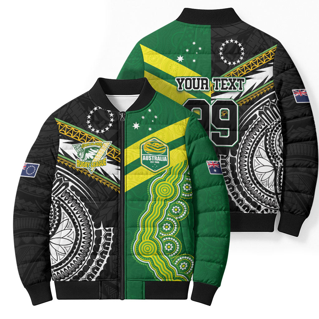 Custom Rugby Cook Islands and Australia Bomber Puffer Jacket Tatau Tribal with Aboriginal Chevron Sport Style LT03 - Polynesian Pride