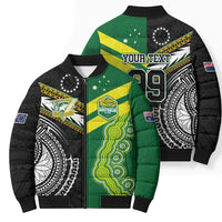 Custom Rugby Cook Islands and Australia Bomber Puffer Jacket Tatau Tribal with Aboriginal Chevron Sport Style LT03 - Polynesian Pride