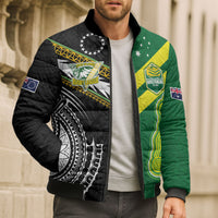 Custom Rugby Cook Islands and Australia Bomber Puffer Jacket Tatau Tribal with Aboriginal Chevron Sport Style LT03 - Polynesian Pride