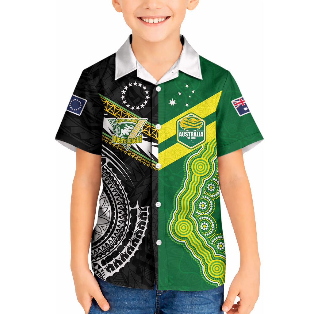 Custom Rugby Cook Islands and Australia Kid Hawaiian Shirt Tatau Tribal with Aboriginal Chevron Sport Style LT03 Kid Multicolor - Polynesian Pride