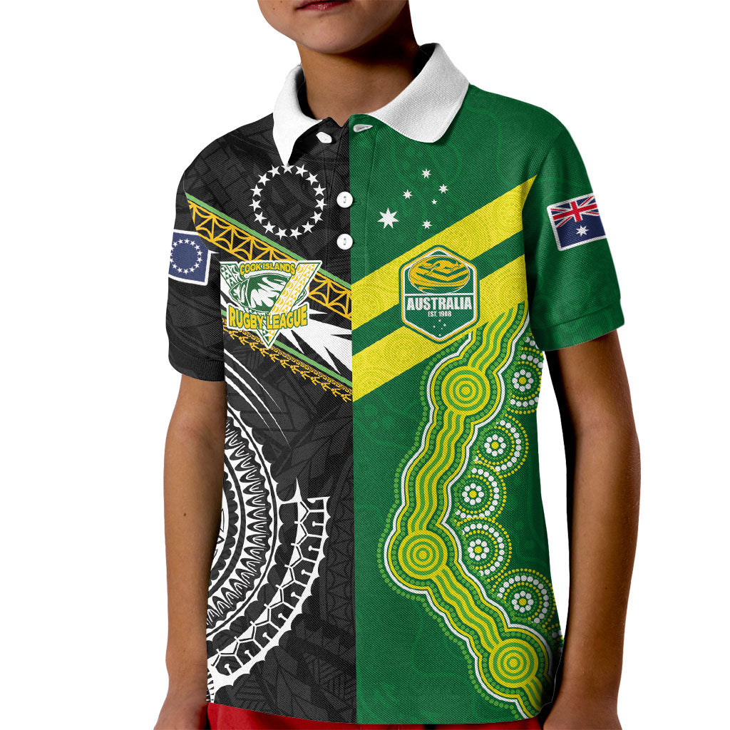Custom Rugby Cook Islands and Australia Kid Polo Shirt Tatau Tribal with Aboriginal Chevron Sport Style LT03 Kid Multicolor - Polynesian Pride