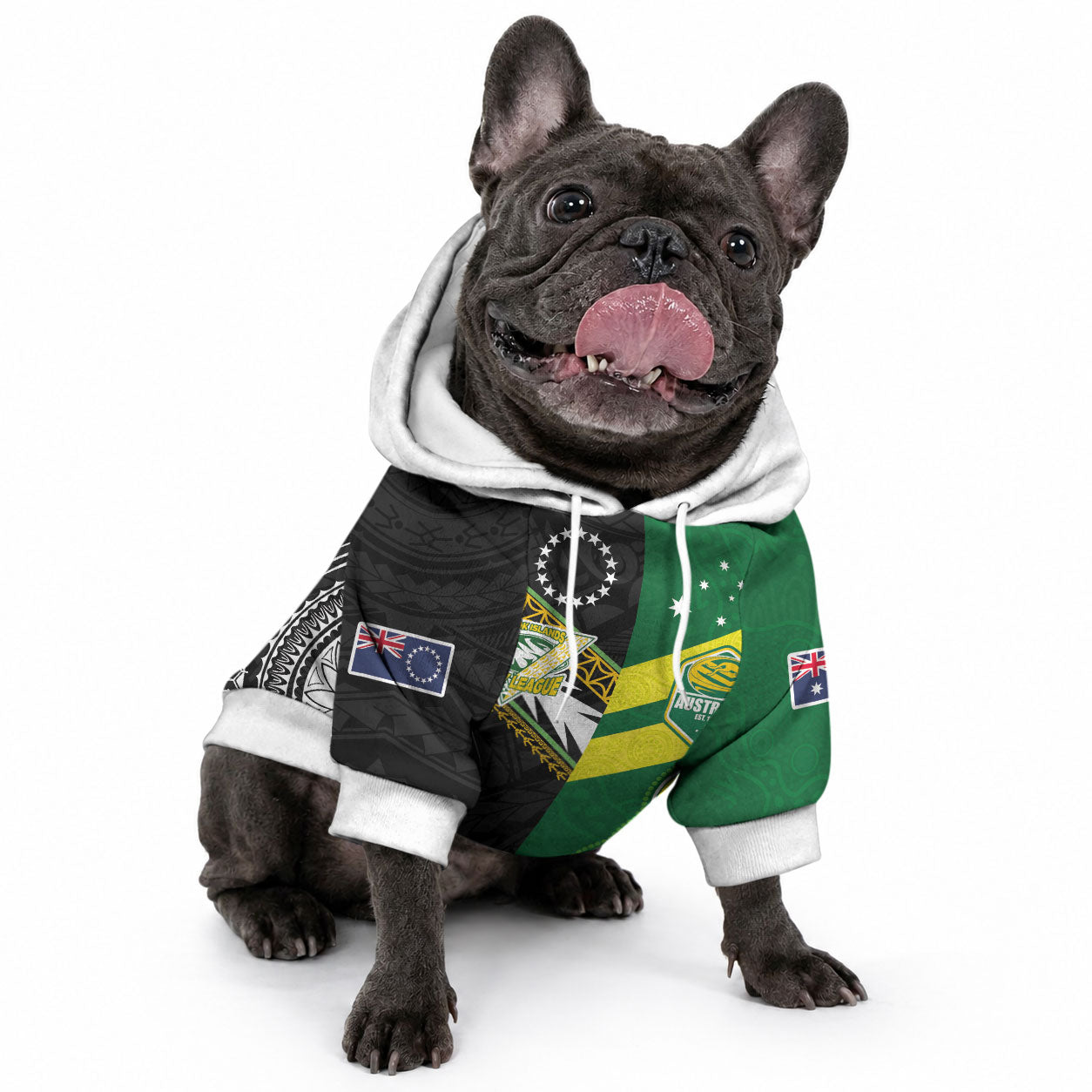 Custom Rugby Cook Islands and Australia Pet Hoodie Tatau Tribal with Aboriginal Chevron Sport Style LT03 - Polynesian Pride