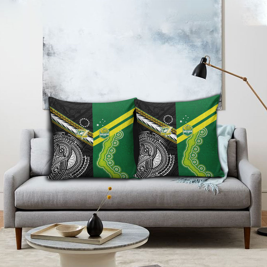Rugby Cook Islands and Australia Pillow Cover Tatau Tribal with Aboriginal Chevron Sport Style LT03 - Polynesian Pride