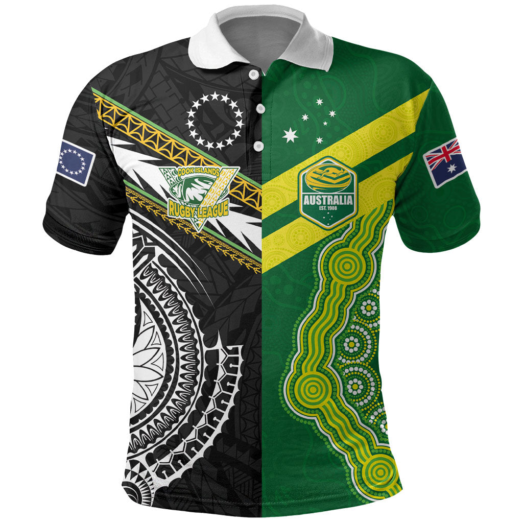 Custom Rugby Cook Islands and Australia Polo Shirt Tatau Tribal with Aboriginal Chevron Sport Style LT03 Multicolor - Polynesian Pride