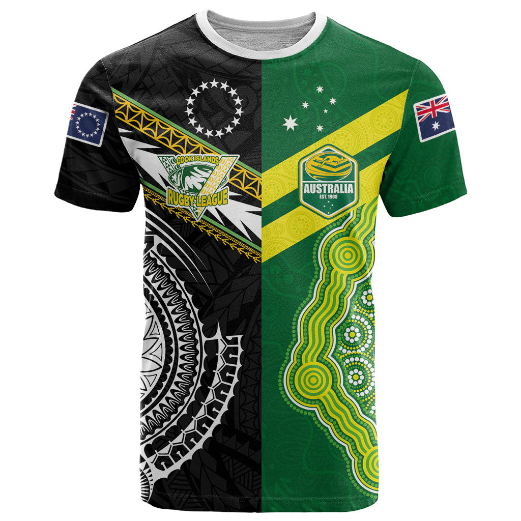 Custom Rugby Cook Islands and Australia T Shirt Tatau Tribal with Aboriginal Chevron Sport Style LT03 Multicolor - Polynesian Pride