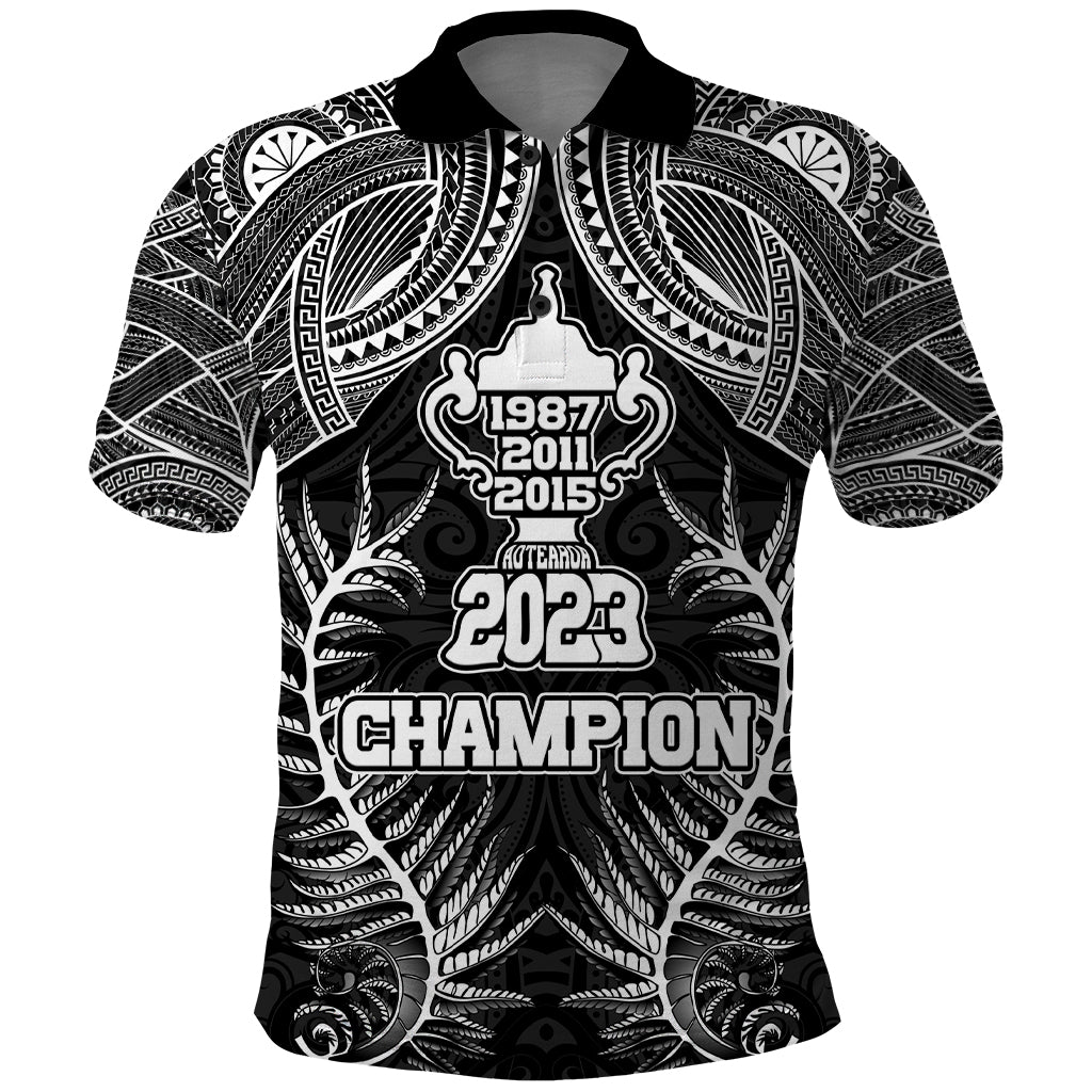 New Zealand Rugby Polo Shirt Aotearoa Champion Cup History with Silver Fern LT03 Black - Polynesian Pride