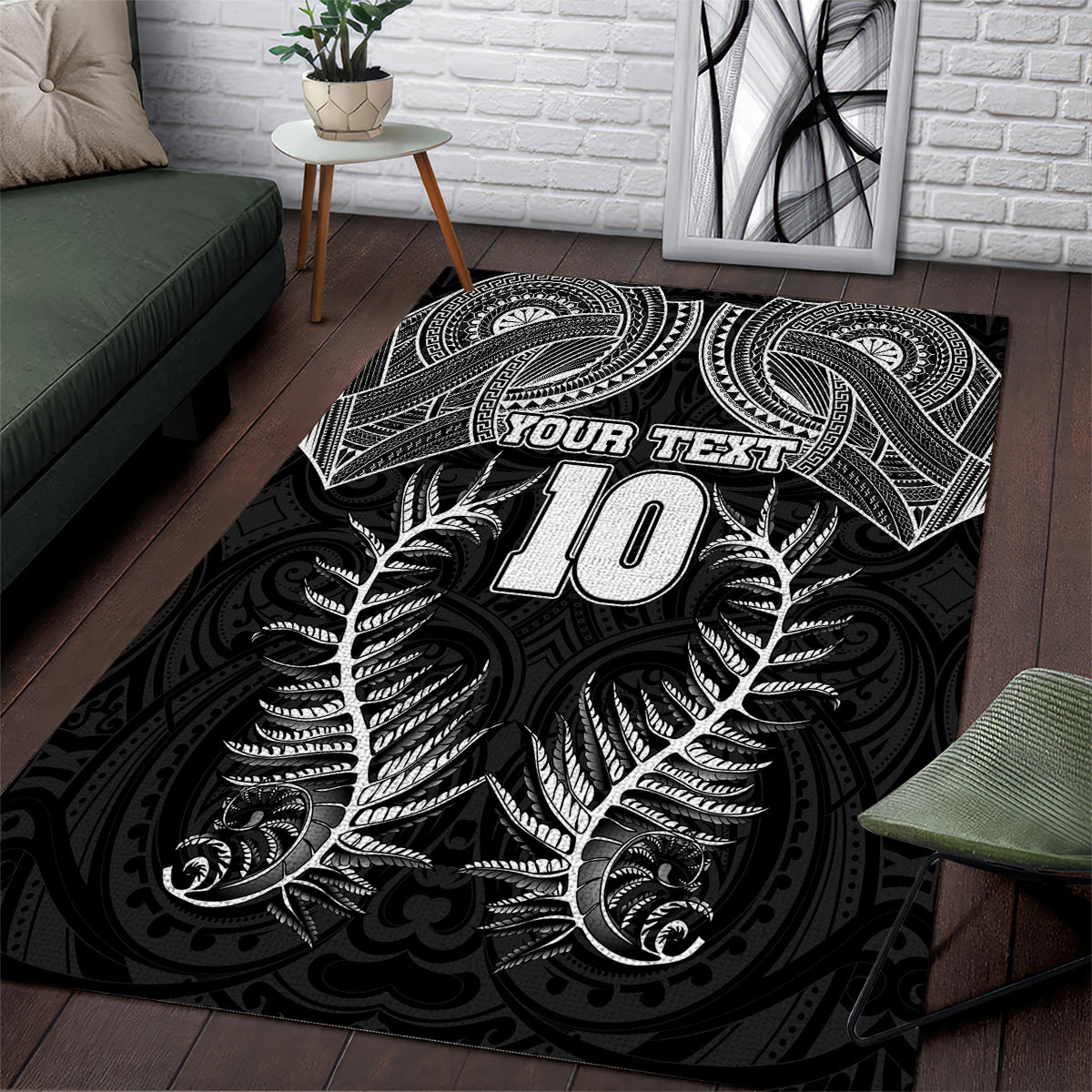 Custom New Zealand Rugby Area Rug Aotearoa Champion Cup History with Silver Fern LT03 Black - Polynesian Pride