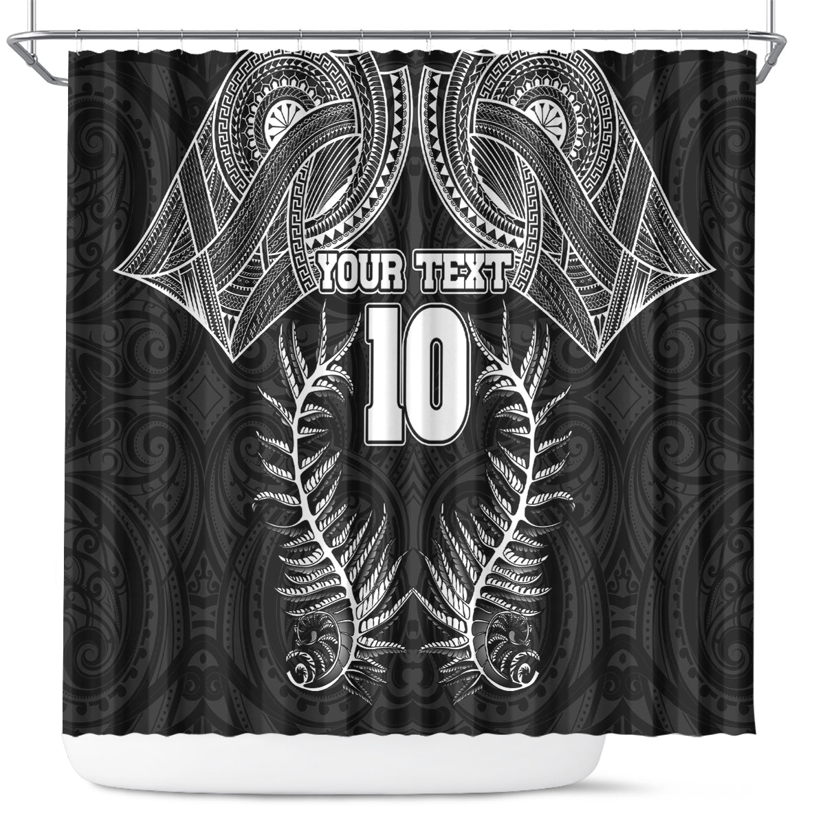 Custom New Zealand Rugby Shower Curtain Aotearoa Champion Cup History with Silver Fern LT03 Black - Polynesian Pride