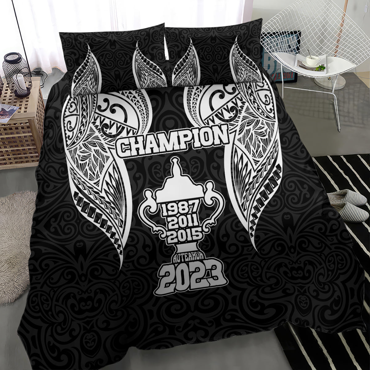New Zealand Rugby Bedding Set Aotearoa Champion Cup History with Haka Dance LT03 - Polynesian Pride