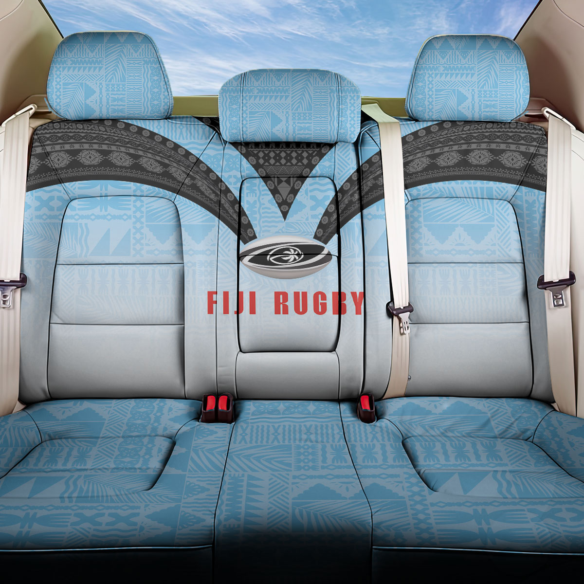 Fijian Rugby Back Car Seat Cover Tapa Pattern Retro Sporty Style LT03 One Size White - Polynesian Pride