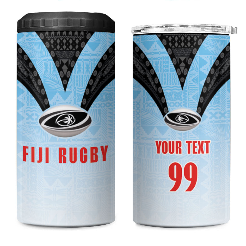 Custom Fijian Rugby 4 in 1 Can Cooler Tumbler Tapa Pattern Retro Sporty Style LT03 One Size: 16 oz White - Polynesian Pride