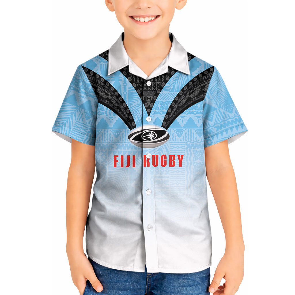 Custom Fijian Rugby Kid Hawaiian Shirt Tapa Pattern Retro Sporty Style LT03 Kid White - Polynesian Pride