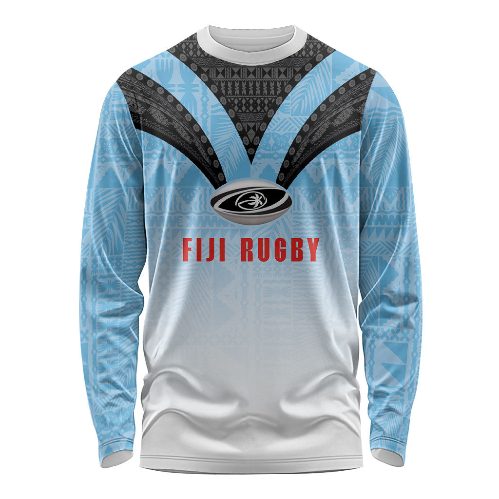 Custom Fijian Rugby Long Sleeve Shirt Tapa Pattern Retro Sporty Style LT03 Unisex White - Polynesian Pride